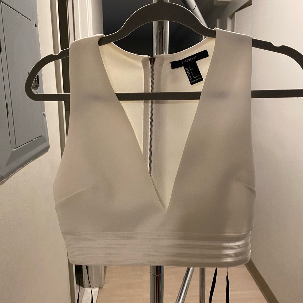 Forever 21 Cream Deep V Cropped Tank Top